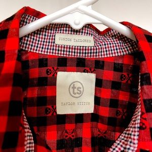 Taylor stitch cotton shirt red black pirate checkered small XS